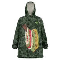 Hawaii Lei Kamehameha Wearable Blanket Hoodie Oma'oma'o Seamless Pattern Hibiscus Flower