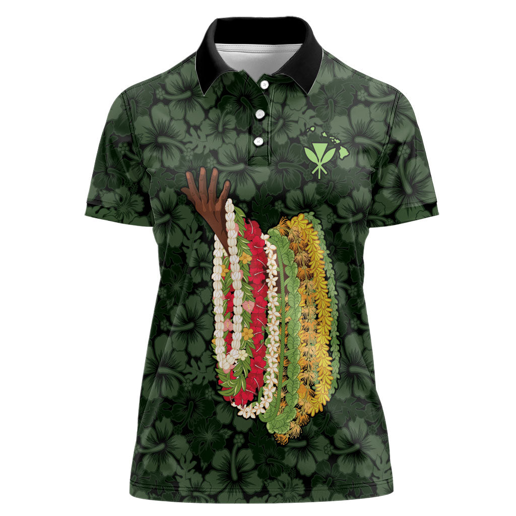 Hawaii Lei Kamehameha Women Polo Shirt Oma'oma'o Seamless Pattern Hibiscus Flower