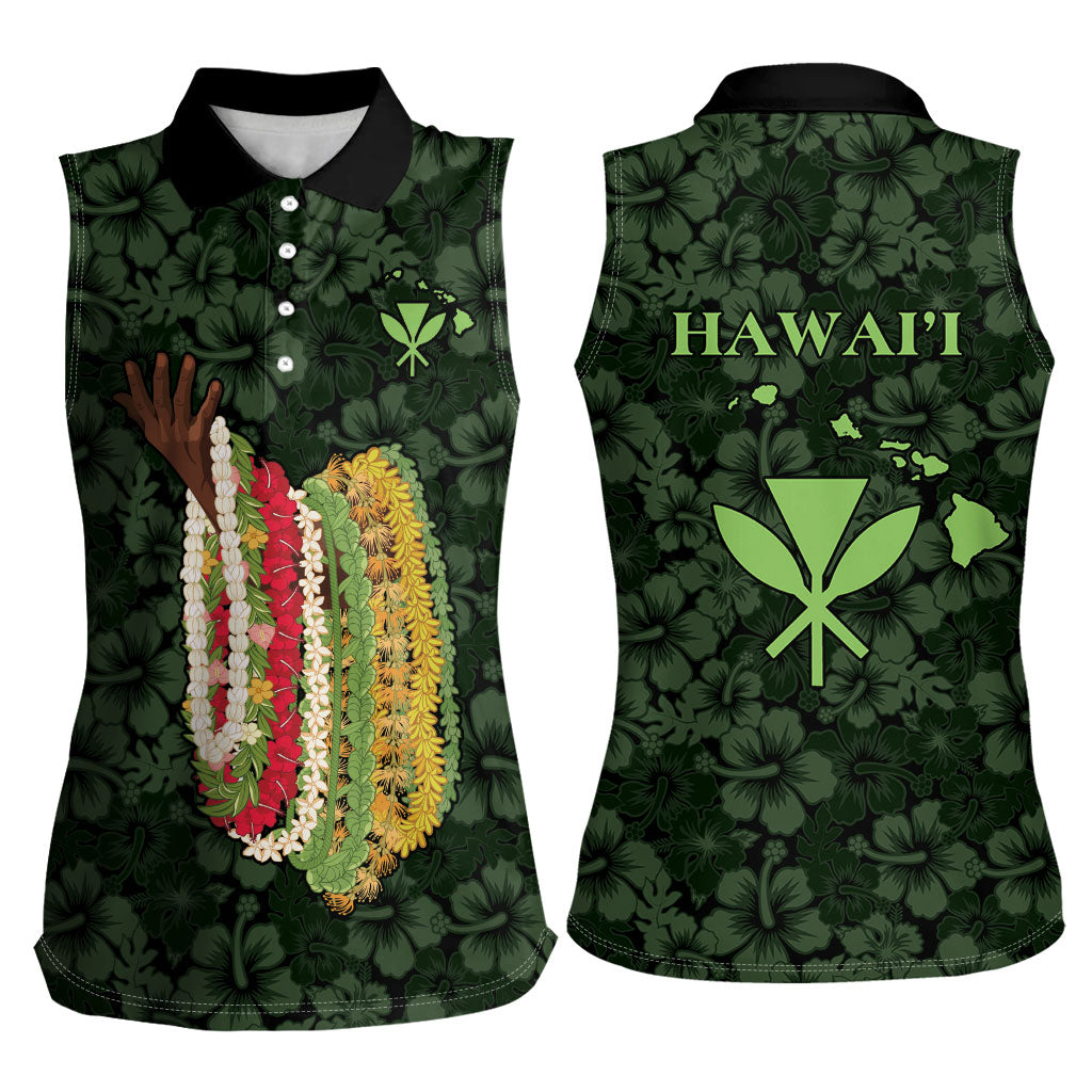 Hawaii Lei Kamehameha Women Sleeveless Polo Shirt Oma'oma'o Seamless Pattern Hibiscus Flower