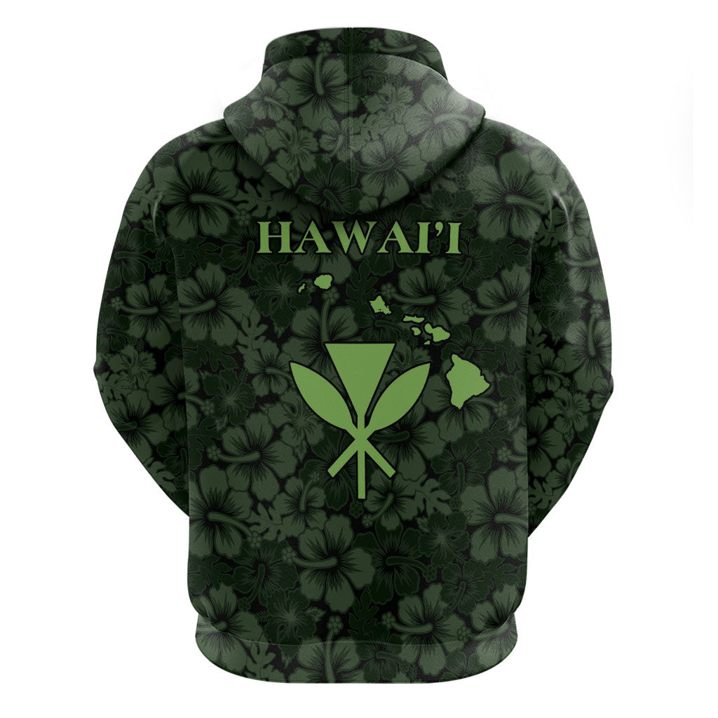 Hawaii Lei Kamehameha Zip Hoodie Oma'oma'o Seamless Pattern Hibiscus Flower
