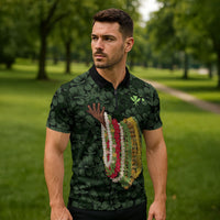 Hawaii Lei Kamehameha Zipper Polo Shirt Oma'oma'o Seamless Pattern Hibiscus Flower