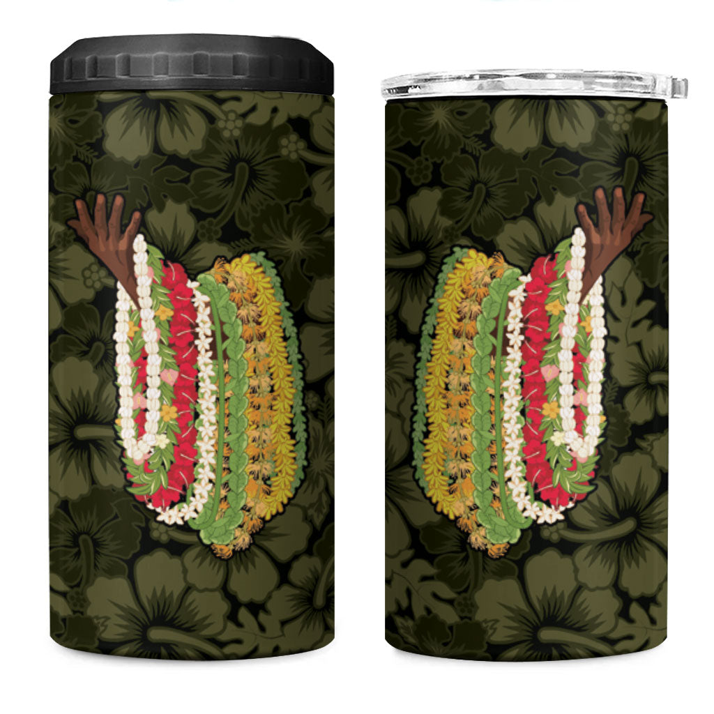 Hawaii Lei Kamehameha 4 in 1 Can Cooler Tumbler Melemele Seamless Pattern Hibiscus Flower