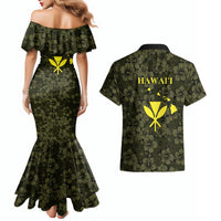 Hawaii Lei Kamehameha Couples Matching Mermaid Dress and Hawaiian Shirt Melemele Seamless Pattern Hibiscus Flower