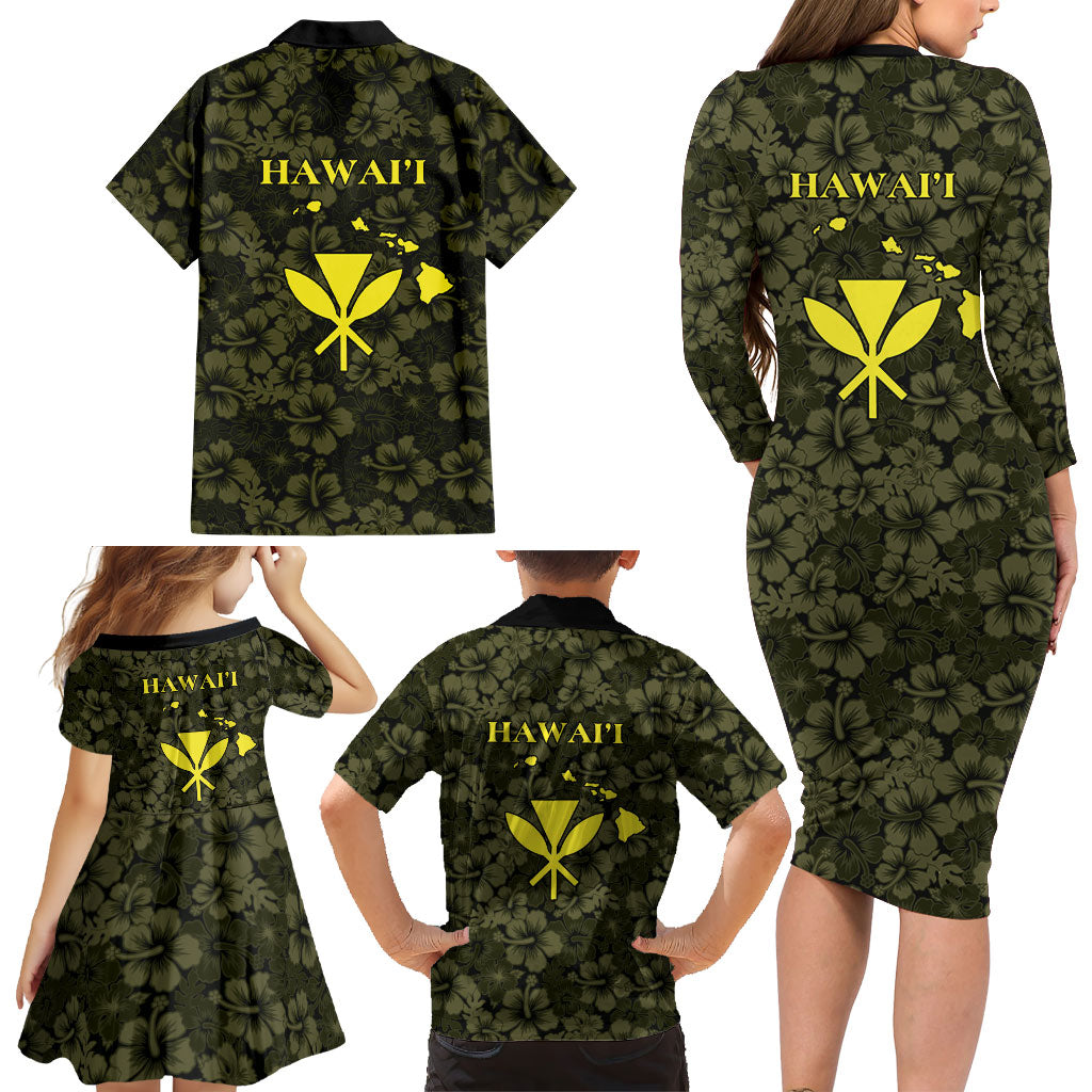 Hawaii Lei Kamehameha Family Matching Long Sleeve Bodycon Dress and Hawaiian Shirt Melemele Seamless Pattern Hibiscus Flower LT9 - Polynesian Pride
