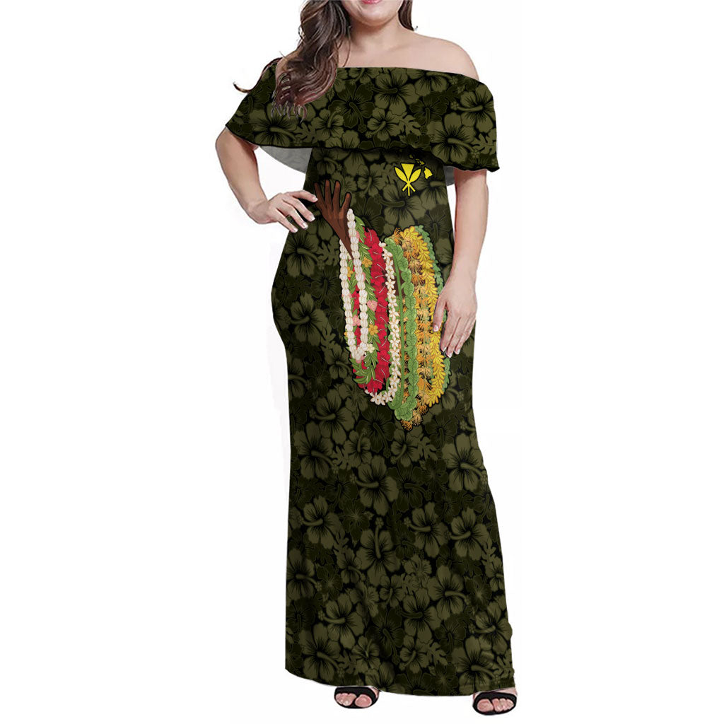 Hawaii Lei Kamehameha Family Matching Off Shoulder Maxi Dress and Hawaiian Shirt Melemele Seamless Pattern Hibiscus Flower LT9 Mom's Dress Yellow - Polynesian Pride