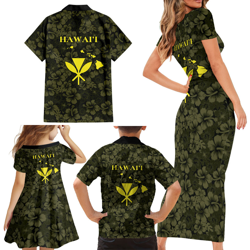 Hawaii Lei Kamehameha Family Matching Short Sleeve Bodycon Dress and Hawaiian Shirt Melemele Seamless Pattern Hibiscus Flower LT9 - Polynesian Pride
