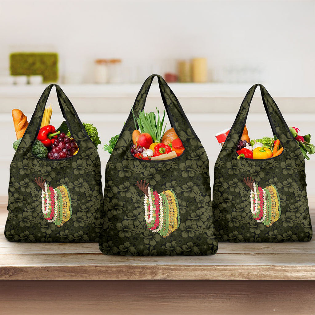 Hawaii Lei Kamehameha Grocery Bag Melemele Seamless Pattern Hibiscus Flower