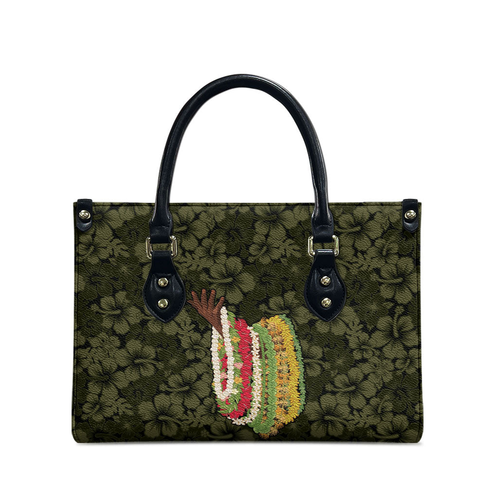 Hawaii Lei Kamehameha Leather Bag Melemele Seamless Pattern Hibiscus Flower