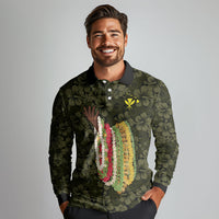 Hawaii Lei Kamehameha Long Sleeve Polo Shirt Melemele Seamless Pattern Hibiscus Flower
