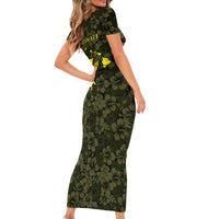 Hawaii Lei Kamehameha Short Sleeve Bodycon Dress Melemele Seamless Pattern Hibiscus Flower