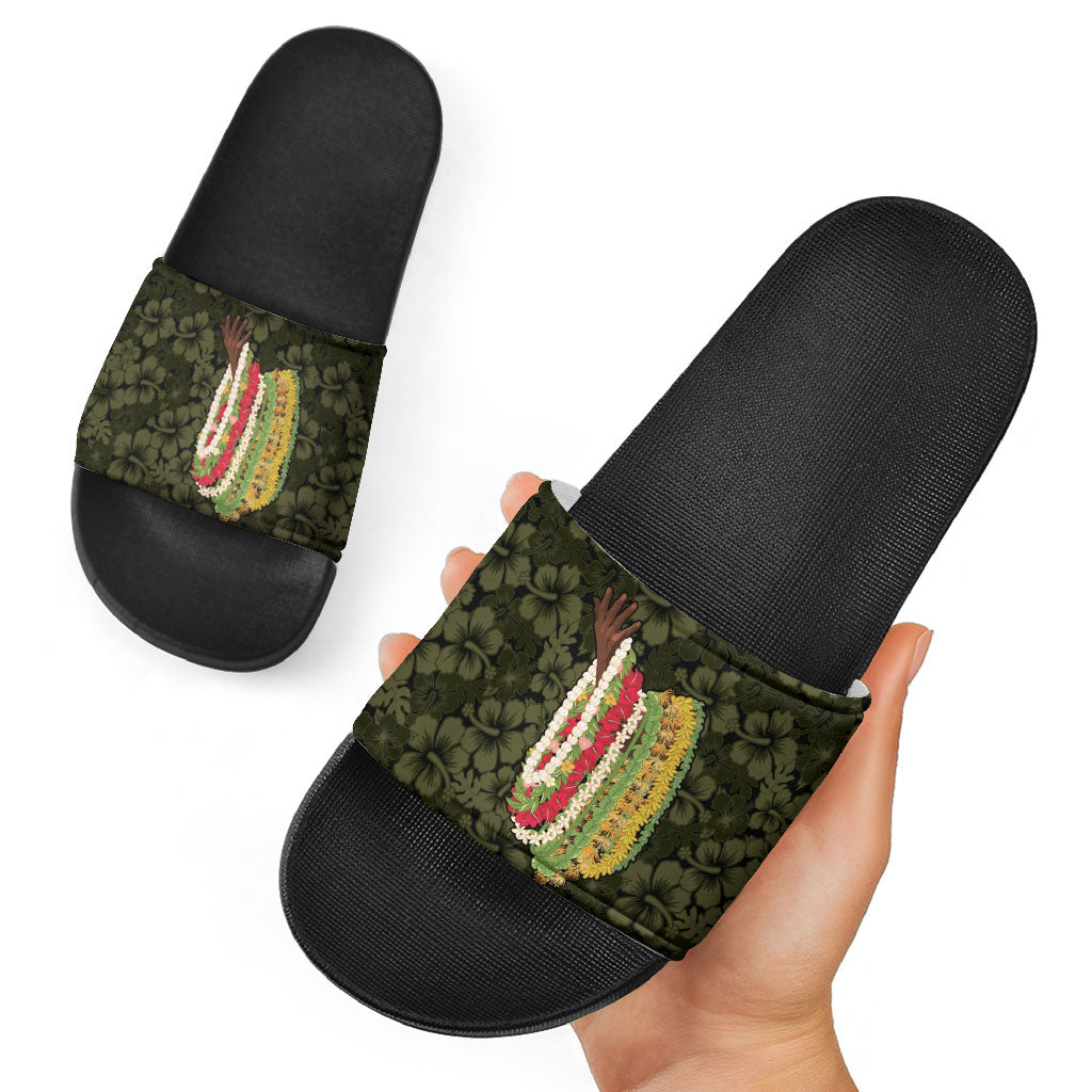 Hawaii Lei Kamehameha Slide Sandals Melemele Seamless Pattern Hibiscus Flower