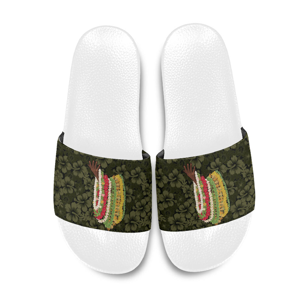 Hawaii Lei Kamehameha Slide Sandals Melemele Seamless Pattern Hibiscus Flower