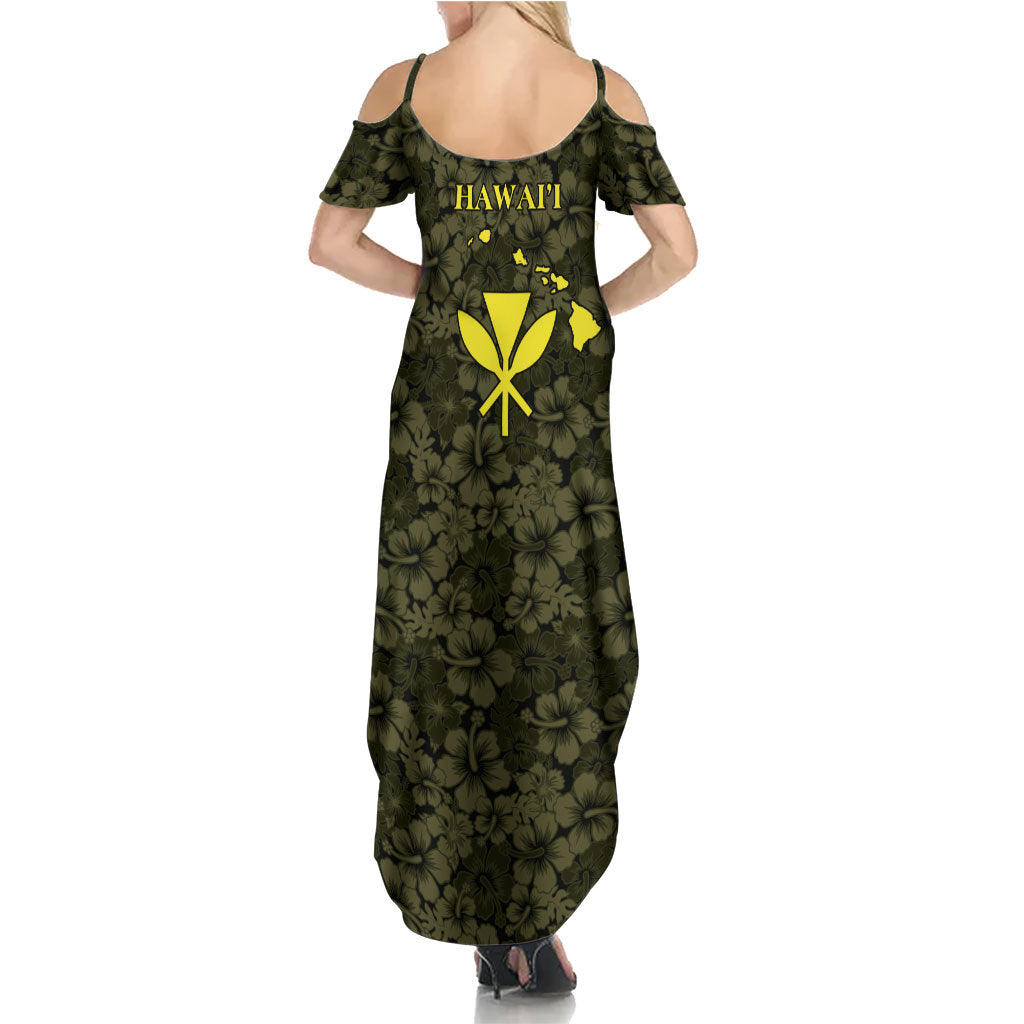Hawaii Lei Kamehameha Summer Maxi Dress Melemele Seamless Pattern Hibiscus Flower