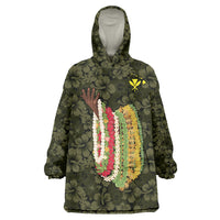 Hawaii Lei Kamehameha Wearable Blanket Hoodie Melemele Seamless Pattern Hibiscus Flower