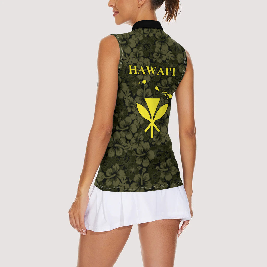 Hawaii Lei Kamehameha Women Sleeveless Polo Shirt Melemele Seamless Pattern Hibiscus Flower