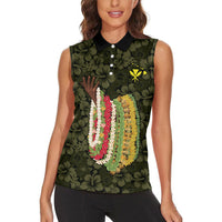Hawaii Lei Kamehameha Women Sleeveless Polo Shirt Melemele Seamless Pattern Hibiscus Flower