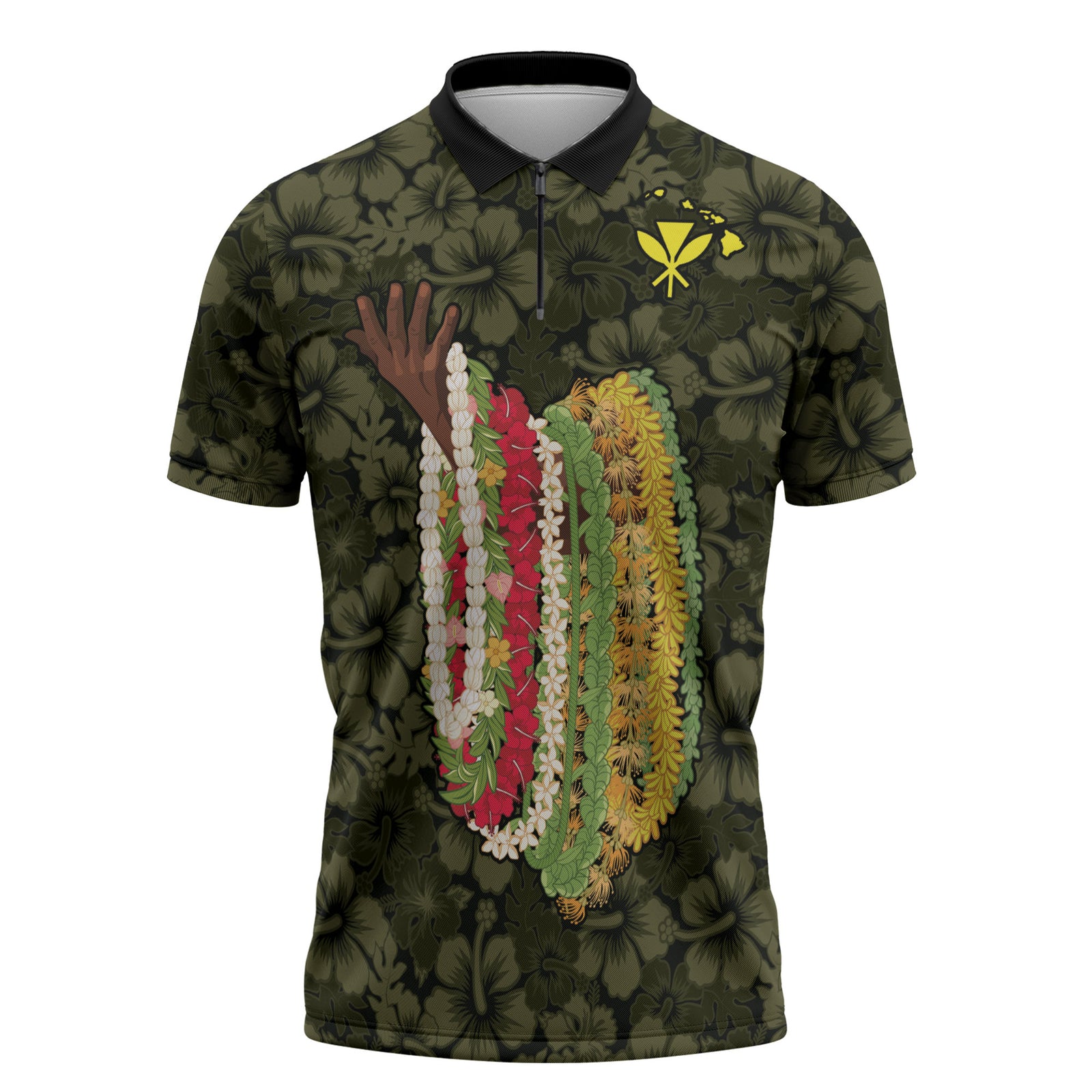 Hawaii Lei Kamehameha Zipper Polo Shirt Melemele Seamless Pattern Hibiscus Flower LT9 Yellow - Polynesian Pride