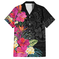 Hafa Adai Guam Family Matching Off Shoulder Maxi Dress and Hawaiian Shirt Tropical Flowers Colorful Vibes LT9 Dad's Shirt - Short Sleeve Black - Polynesian Pride