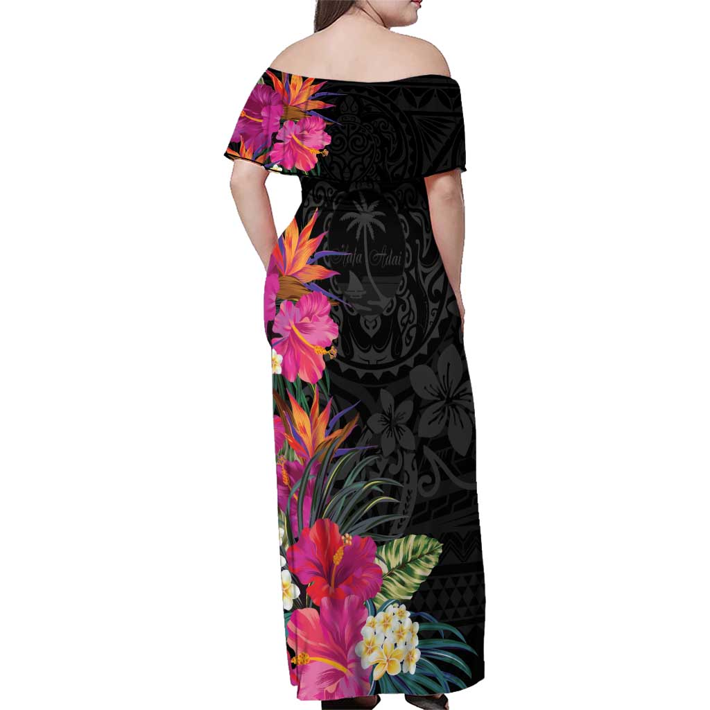 Hafa Adai Guam Family Matching Off Shoulder Maxi Dress and Hawaiian Shirt Tropical Flowers Colorful Vibes LT9 - Polynesian Pride