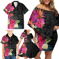 Hafa Adai Guam Family Matching Off Shoulder Short Dress and Hawaiian Shirt Tropical Flowers Colorful Vibes LT9 - Polynesian Pride