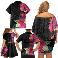 Hafa Adai Guam Family Matching Off Shoulder Short Dress and Hawaiian Shirt Tropical Flowers Colorful Vibes LT9 - Polynesian Pride