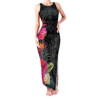Hafa Adai Guam Family Matching Tank Maxi Dress and Hawaiian Shirt Tropical Flowers Colorful Vibes LT9 Mom's Dress Black - Polynesian Pride