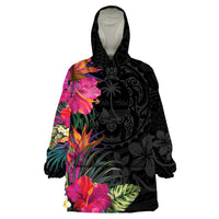 Hafa Adai Guam Wearable Blanket Hoodie Tropical Flowers Colorful Vibes