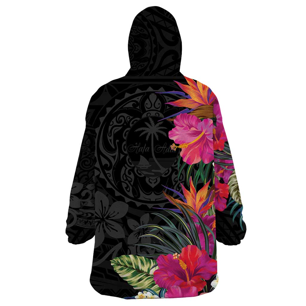 Hafa Adai Guam Wearable Blanket Hoodie Tropical Flowers Colorful Vibes
