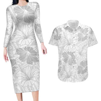 Samoa Lotu Tamaiti Couples Matching Long Sleeve Bodycon Dress and Hawaiian Shirt White Sun Day Beauty Hibiscus Ver01 LT9 White - Polynesian Pride