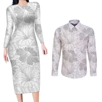 Samoa Lotu Tamaiti Couples Matching Long Sleeve Bodycon Dress and Long Sleeve Button Shirt White Sun Day Beauty Hibiscus Ver01 LT9 White - Polynesian Pride