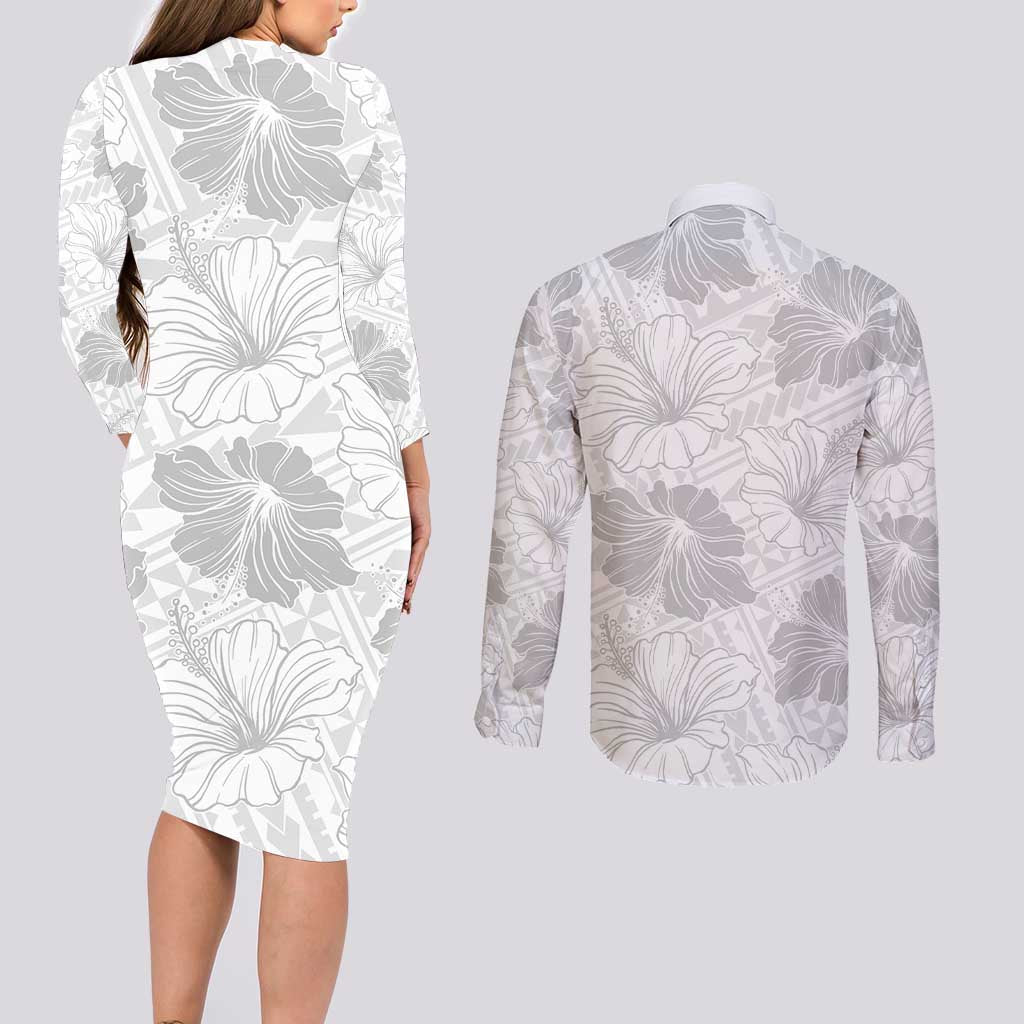Samoa Lotu Tamaiti Couples Matching Long Sleeve Bodycon Dress and Long Sleeve Button Shirt White Sun Day Beauty Hibiscus Ver01 LT9 - Polynesian Pride
