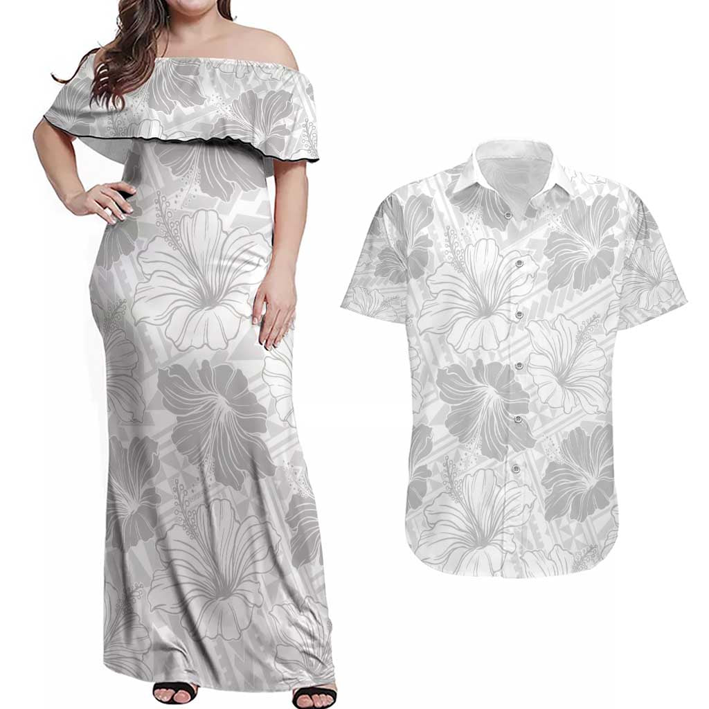 Samoa Lotu Tamaiti Couples Matching Off Shoulder Maxi Dress and Hawaiian Shirt White Sun Day Beauty Hibiscus Ver01 LT9 White - Polynesian Pride