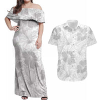 Samoa Lotu Tamaiti Couples Matching Off Shoulder Maxi Dress and Hawaiian Shirt White Sun Day Beauty Hibiscus Ver01 LT9 White - Polynesian Pride