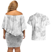 Samoa Lotu Tamaiti Couples Matching Off Shoulder Short Dress and Hawaiian Shirt White Sun Day Beauty Hibiscus Ver01 LT9 - Polynesian Pride