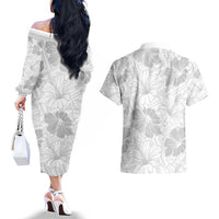 Samoa Lotu Tamaiti Couples Matching Off The Shoulder Long Sleeve Dress and Hawaiian Shirt White Sun Day Beauty Hibiscus Ver01 LT9 - Polynesian Pride