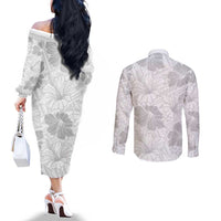Samoa Lotu Tamaiti Couples Matching Off The Shoulder Long Sleeve Dress and Long Sleeve Button Shirt White Sun Day Beauty Hibiscus Ver01 LT9 - Polynesian Pride