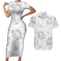 Samoa Lotu Tamaiti Couples Matching Short Sleeve Bodycon Dress and Hawaiian Shirt White Sun Day Beauty Hibiscus Ver01 LT9 White - Polynesian Pride