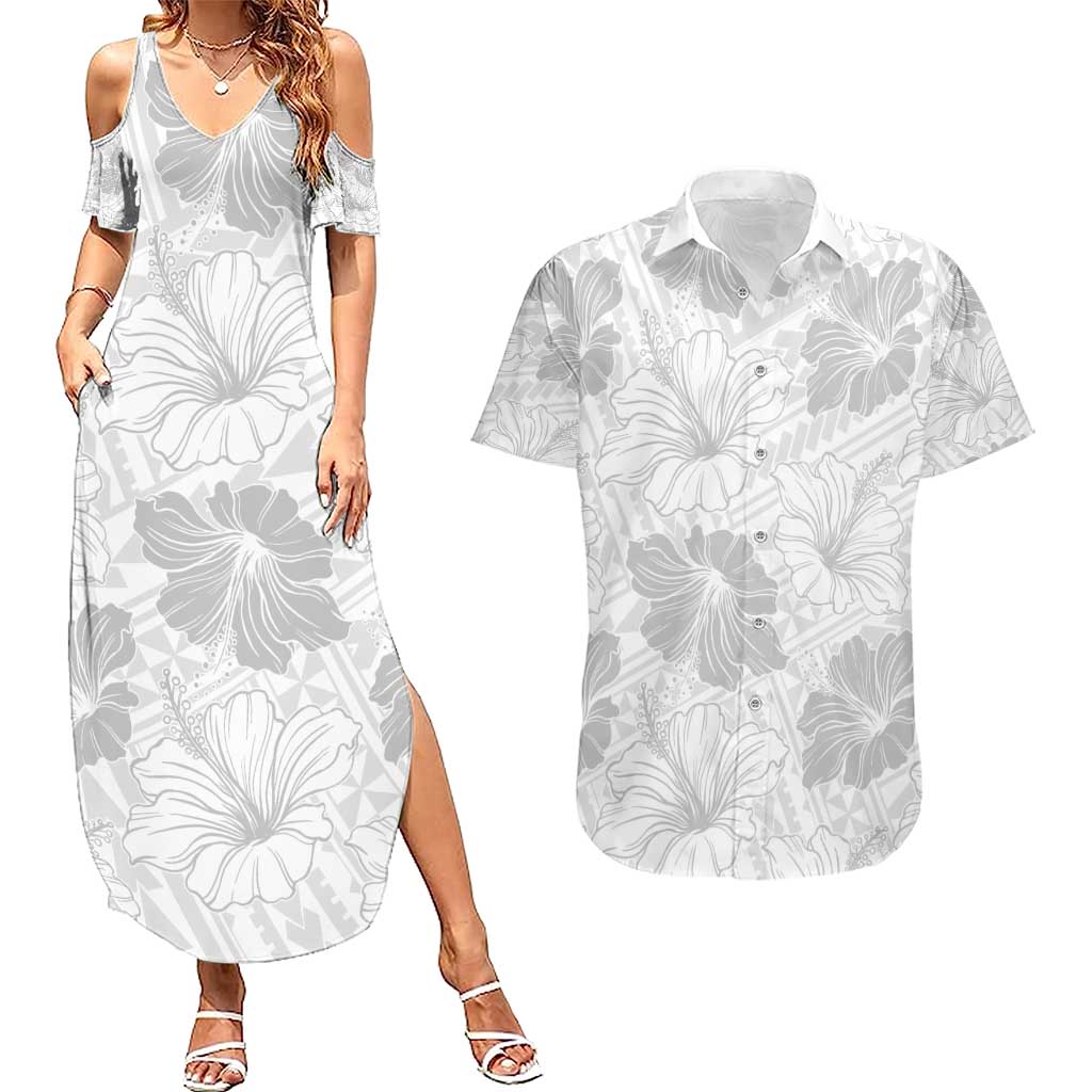 Samoa Lotu Tamaiti Couples Matching Summer Maxi Dress and Hawaiian Shirt White Sun Day Beauty Hibiscus Ver01 LT9 White - Polynesian Pride