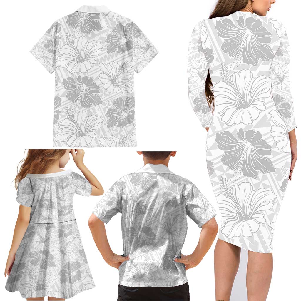 Samoa Lotu Tamaiti Family Matching Long Sleeve Bodycon Dress and Hawaiian Shirt White Sun Day Beauty Hibiscus Ver01 LT9 - Polynesian Pride