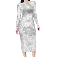 Samoa Lotu Tamaiti Family Matching Long Sleeve Bodycon Dress and Hawaiian Shirt White Sun Day Beauty Hibiscus Ver01 LT9 Mom's Dress White - Polynesian Pride