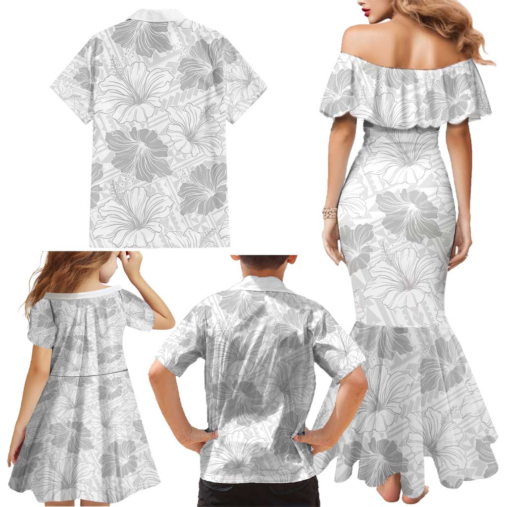 Samoa Lotu Tamaiti Family Matching Mermaid Dress and Hawaiian Shirt White Sun Day Beauty Hibiscus Ver01 LT9 - Polynesian Pride