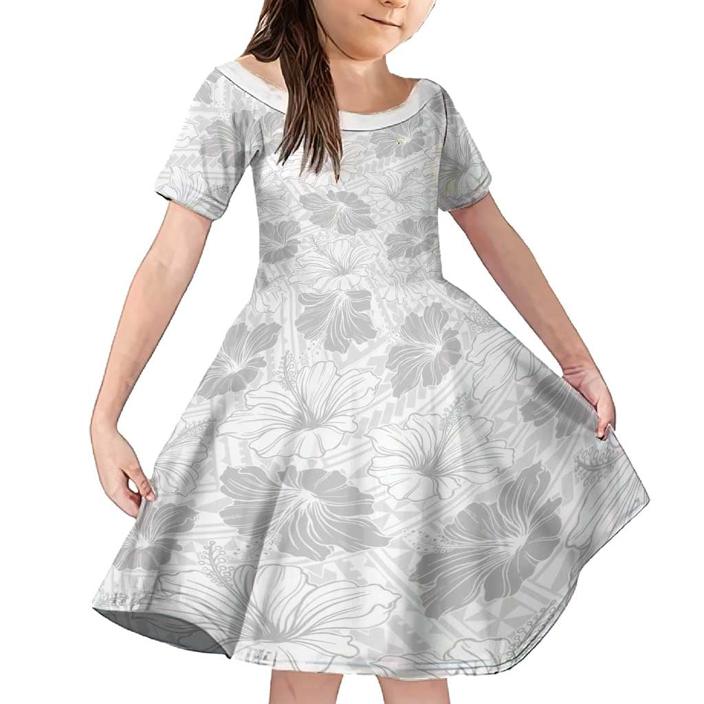 Samoa Lotu Tamaiti Family Matching Off Shoulder Maxi Dress and Hawaiian Shirt White Sun Day Beauty Hibiscus Ver01 LT9 Daughter's Dress White - Polynesian Pride