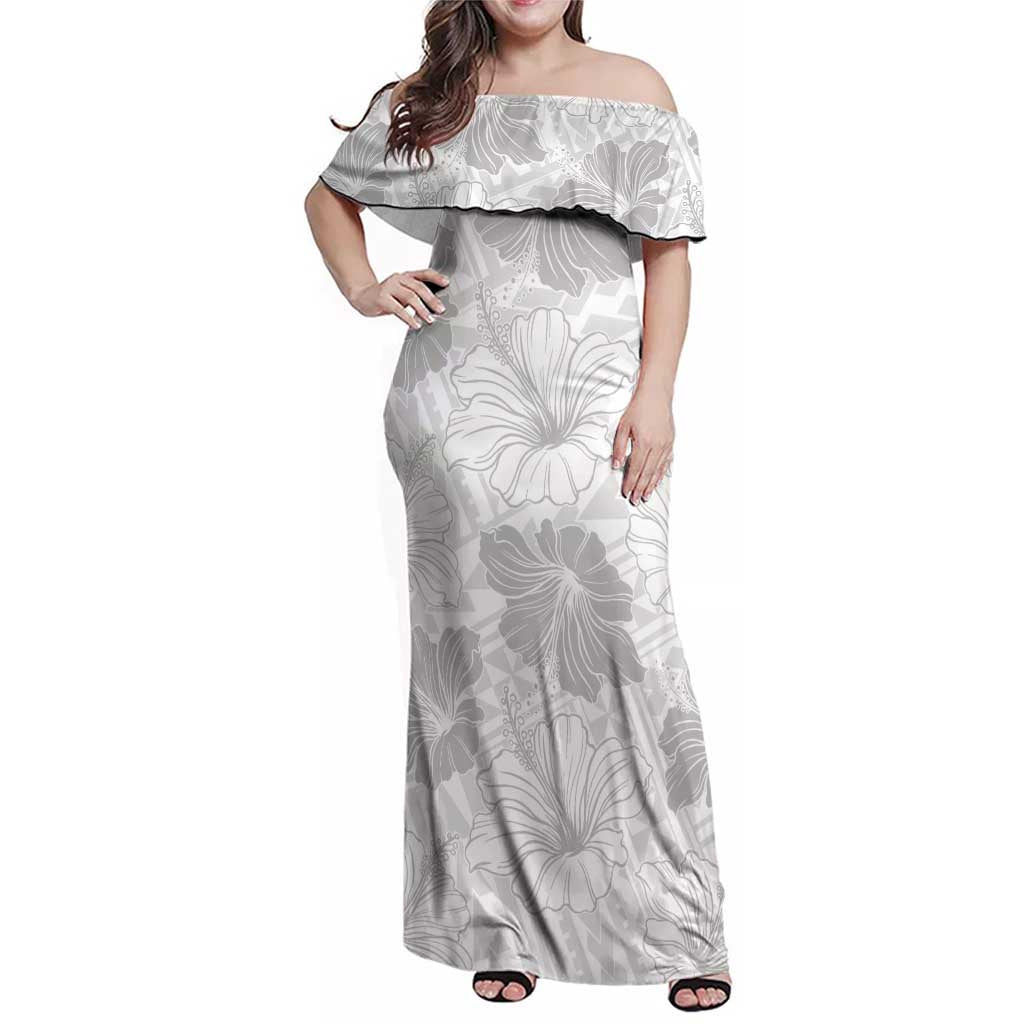Samoa Lotu Tamaiti Family Matching Off Shoulder Maxi Dress and Hawaiian Shirt White Sun Day Beauty Hibiscus Ver01 LT9 Mom's Dress White - Polynesian Pride