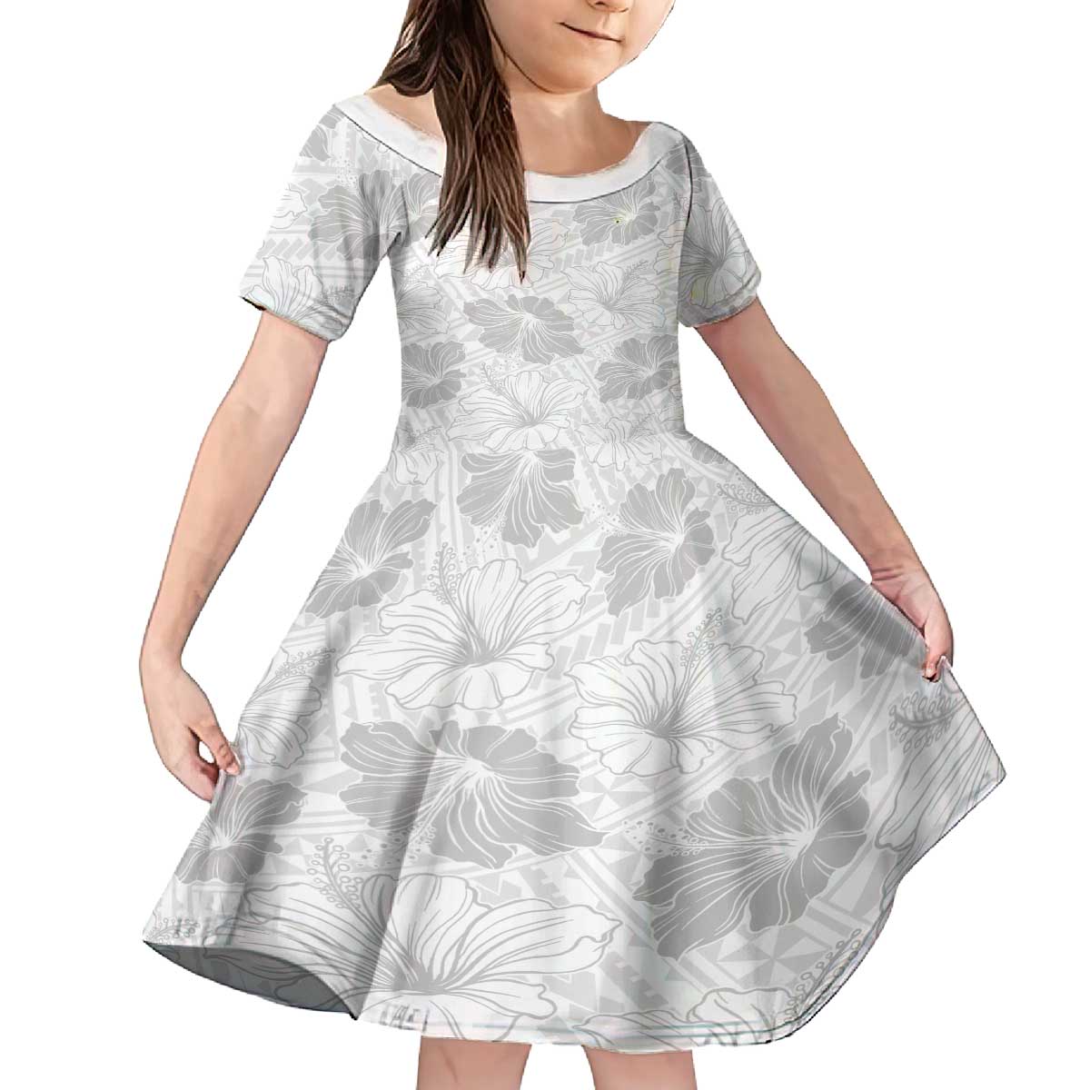 Samoa Lotu Tamaiti Family Matching Puletasi and Hawaiian Shirt White Sun Day Beauty Hibiscus Ver01 LT9 Daughter's Dress White - Polynesian Pride
