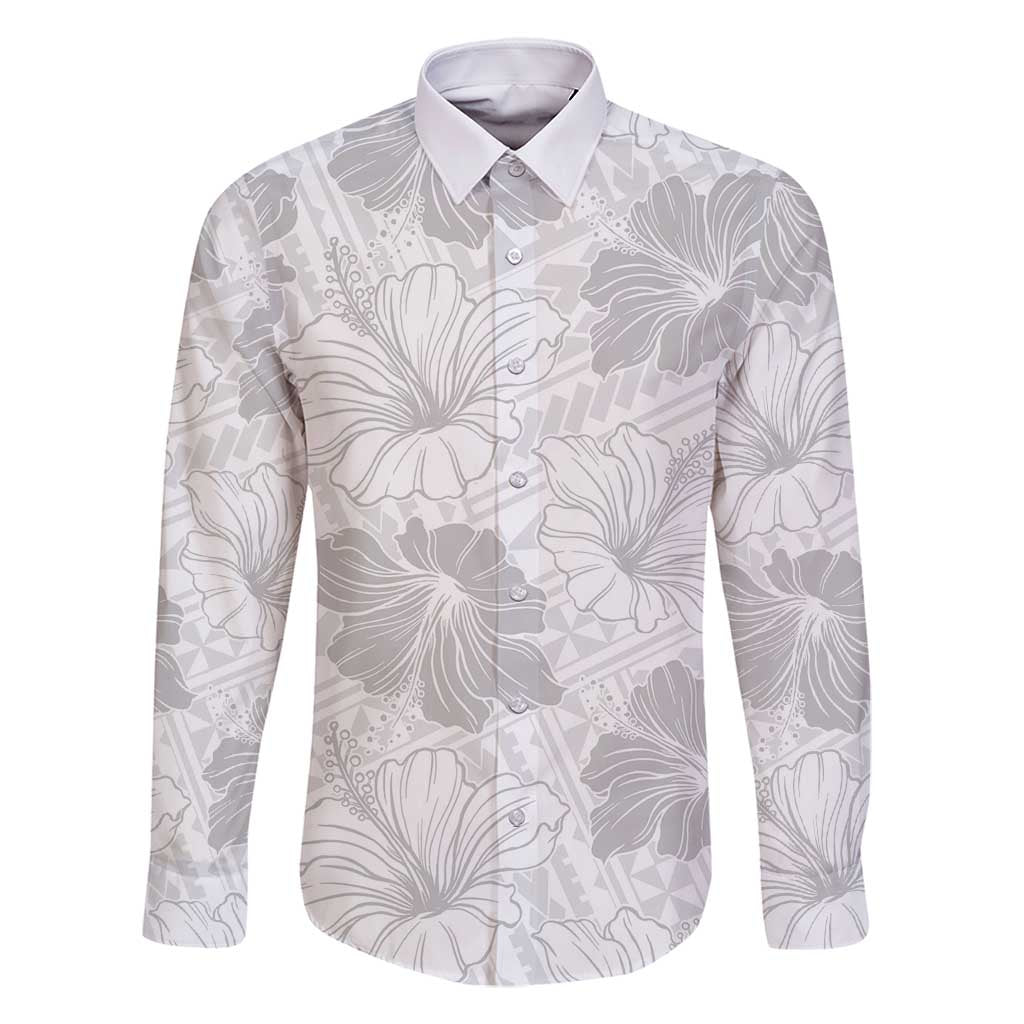 Samoa Lotu Tamaiti Family Matching Tank Maxi Dress and Hawaiian Shirt White Sun Day Beauty Hibiscus Ver01 LT9 Dad's Shirt - Long Sleeve White - Polynesian Pride