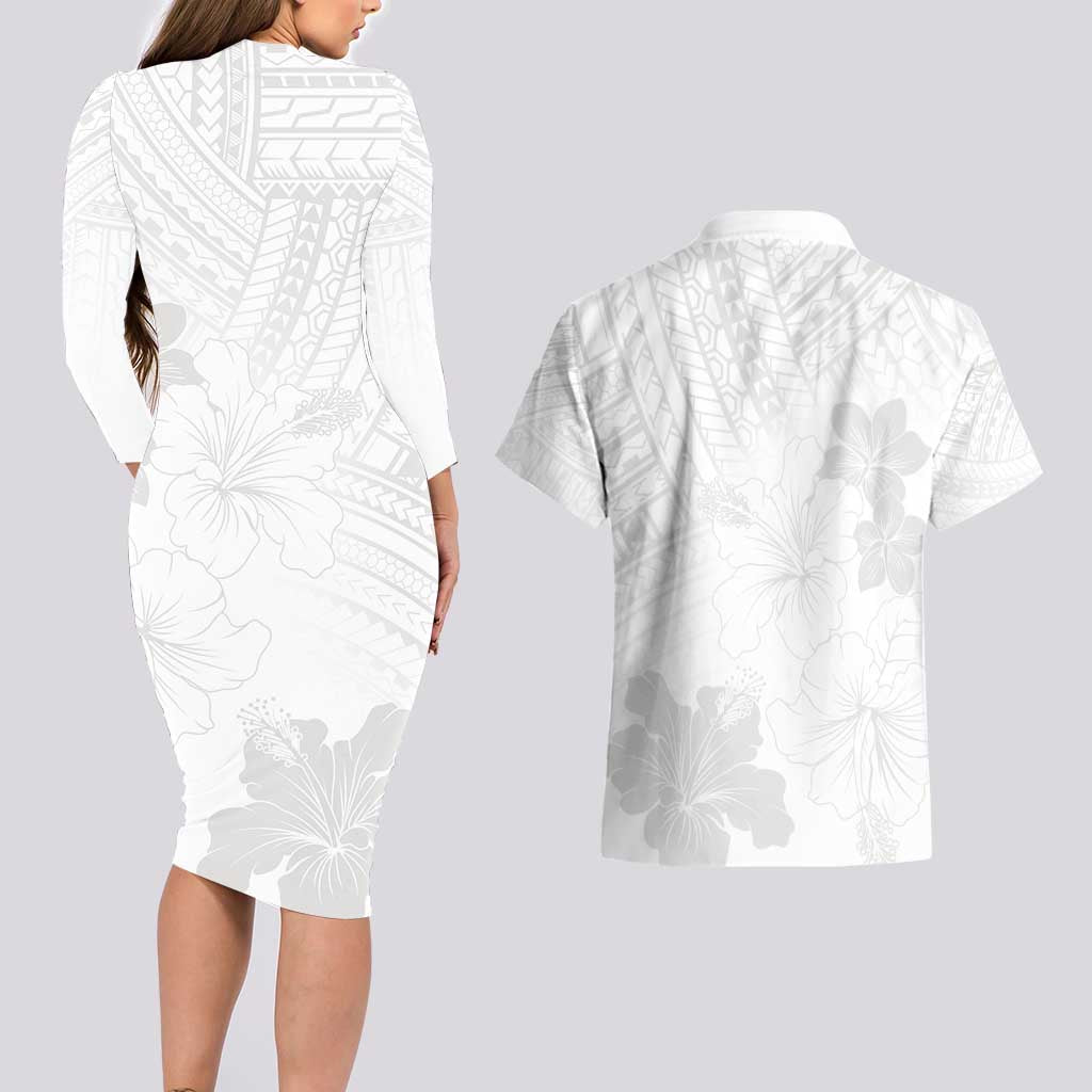 Samoa Lotu Tamaiti Couples Matching Long Sleeve Bodycon Dress and Hawaiian Shirt White Sun Day Beauty Hibiscus Ver02 LT9 - Polynesian Pride