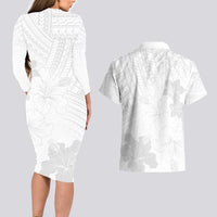 Samoa Lotu Tamaiti Couples Matching Long Sleeve Bodycon Dress and Hawaiian Shirt White Sun Day Beauty Hibiscus Ver02 LT9 - Polynesian Pride