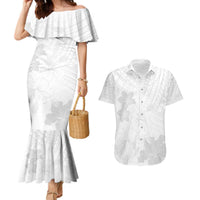 Samoa Lotu Tamaiti Couples Matching Mermaid Dress and Hawaiian Shirt White Sun Day Beauty Hibiscus Ver02 LT9 White - Polynesian Pride