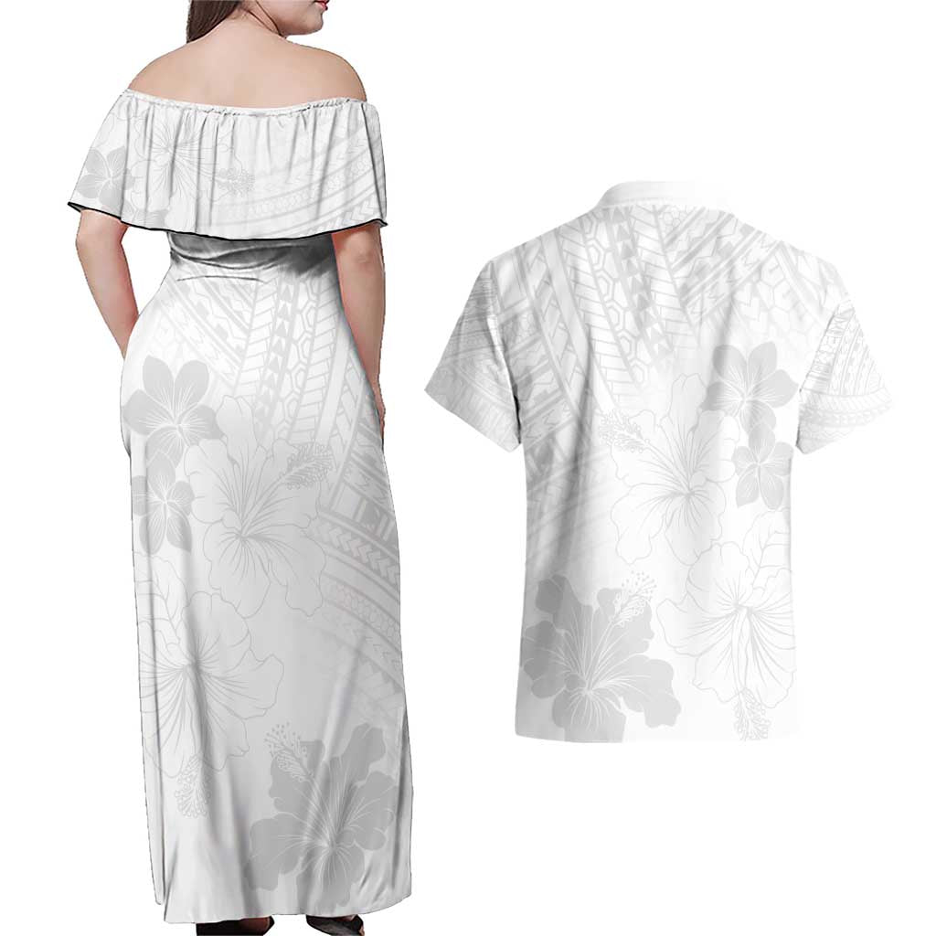 Samoa Lotu Tamaiti Couples Matching Off Shoulder Maxi Dress and Hawaiian Shirt White Sun Day Beauty Hibiscus Ver02
