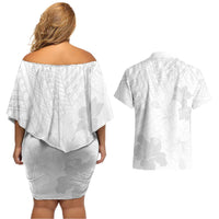 Samoa Lotu Tamaiti Couples Matching Off Shoulder Short Dress and Hawaiian Shirt White Sun Day Beauty Hibiscus Ver02 LT9 - Polynesian Pride